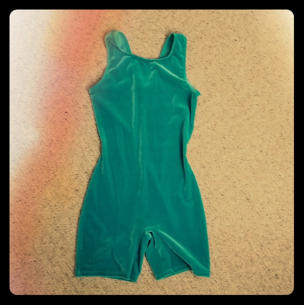 Girls teal velvet-like leotard